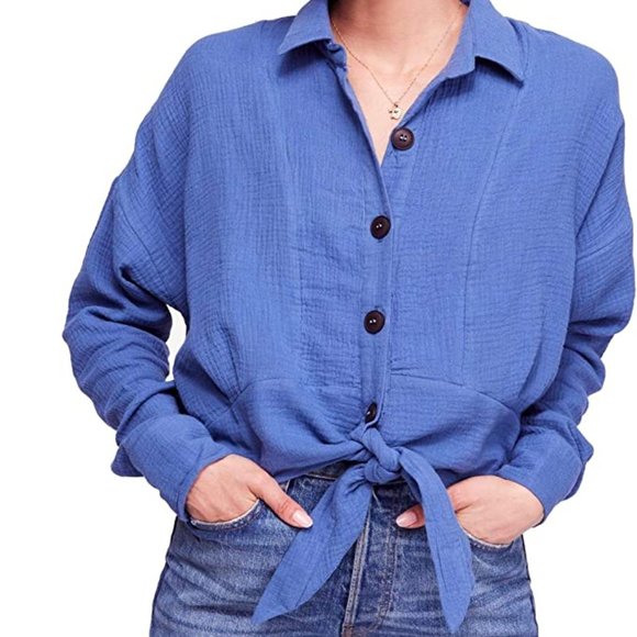 Free People Tops - Free People Sunstreaks Tie Front Button Down Blouse M